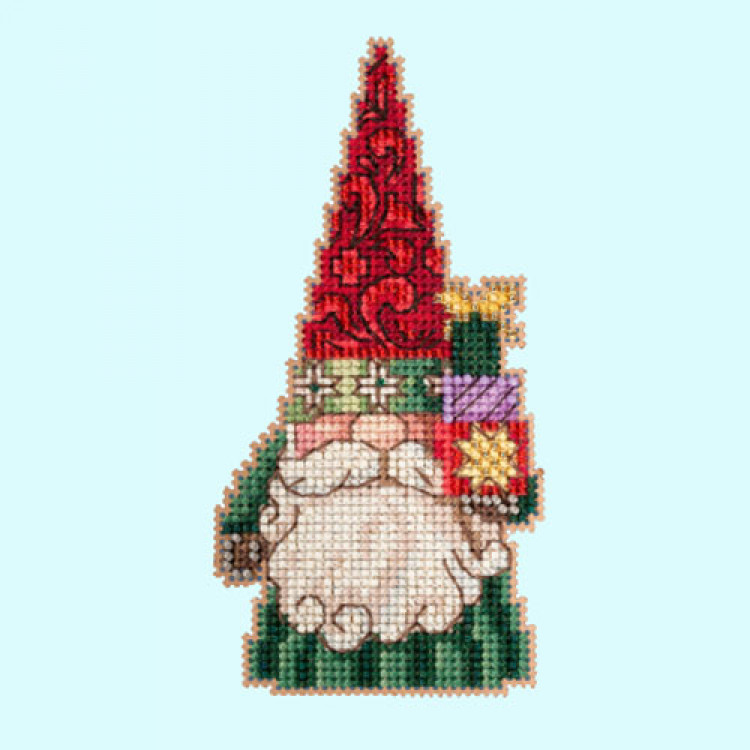 Gnome Holding Gifts cross stitch/beading kit
