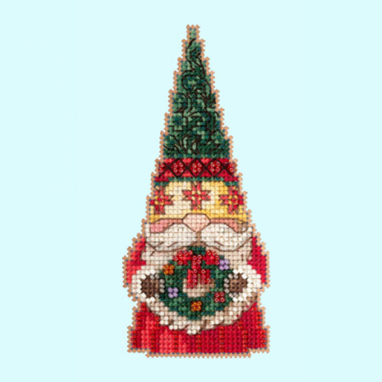 Gnome With Wreath cross stitch/beading kit