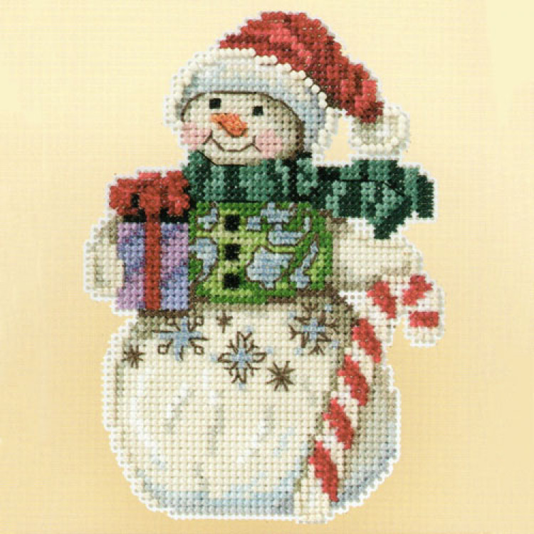 Snowman with Candy Cane cross stitch/beading kit