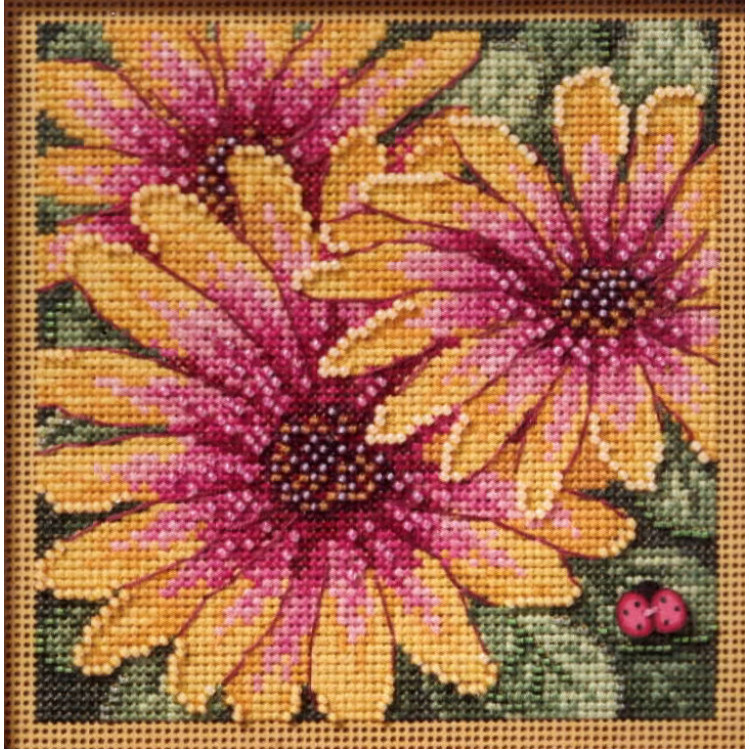 African Daisies cross stitch/beading kit