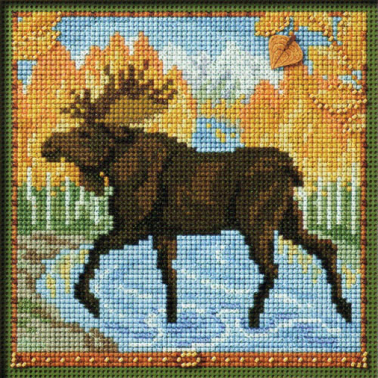 Autumn Moose cross stitch/beading kit