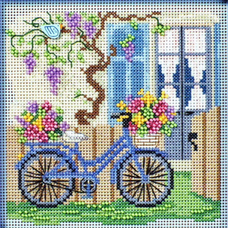 Blue Bicycle cross stitch/beading kit