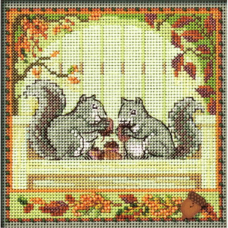 Nutty Squirrels cross stitch/beading kit Nutty Squirrels cross stitch/beading kit
