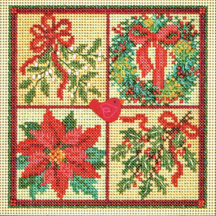 Winter Greens cross stitch/beading kit