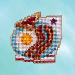 Bacon and Eggs cross stitch/beading kit
