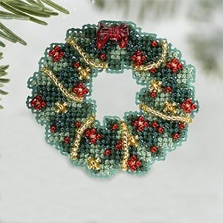 Holly Wreath cross stitch/beading kit