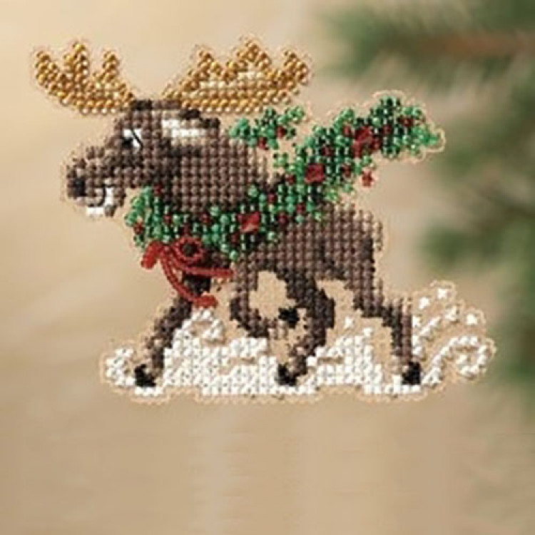 Merry Moose cross stitch/beading kit