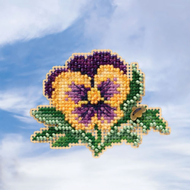 Tricolour Pansy cross stitch/beading kit