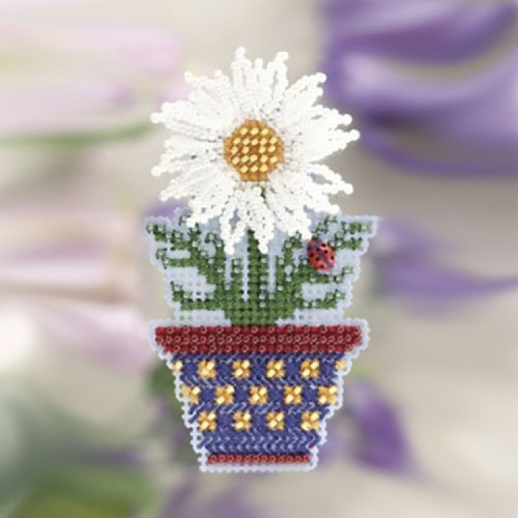 White Daisy cross stitch/beading kit