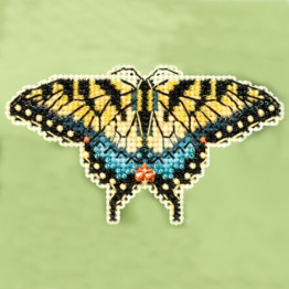 Yellow Swallowtail cross stitch/beading kit